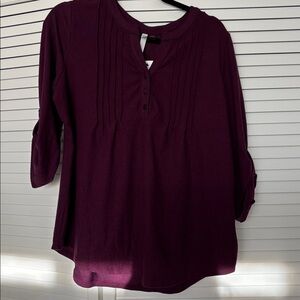 NY Collection Plum Pintuck Henley Tunic size Large